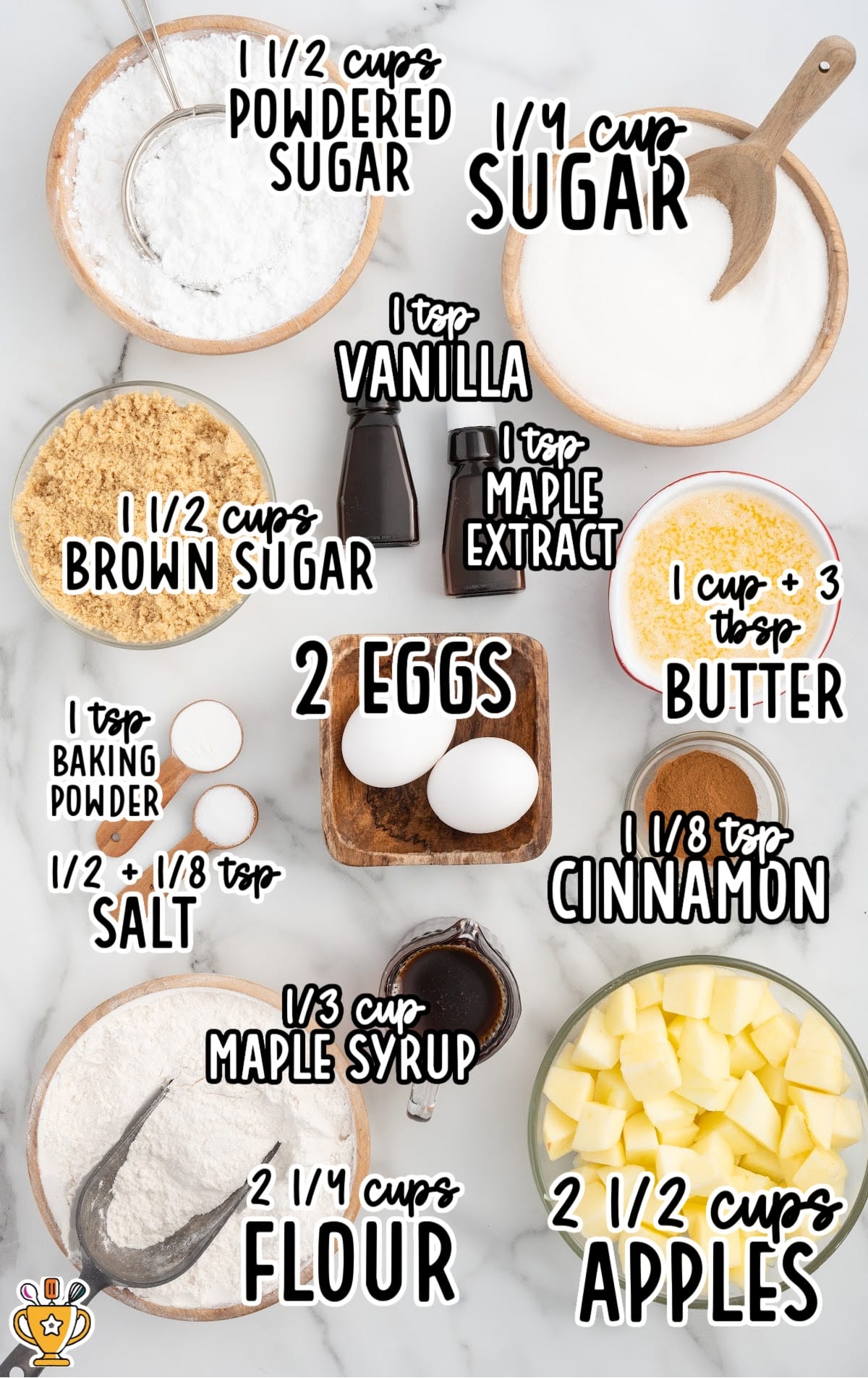 Ingredients needed to make apple brownies.