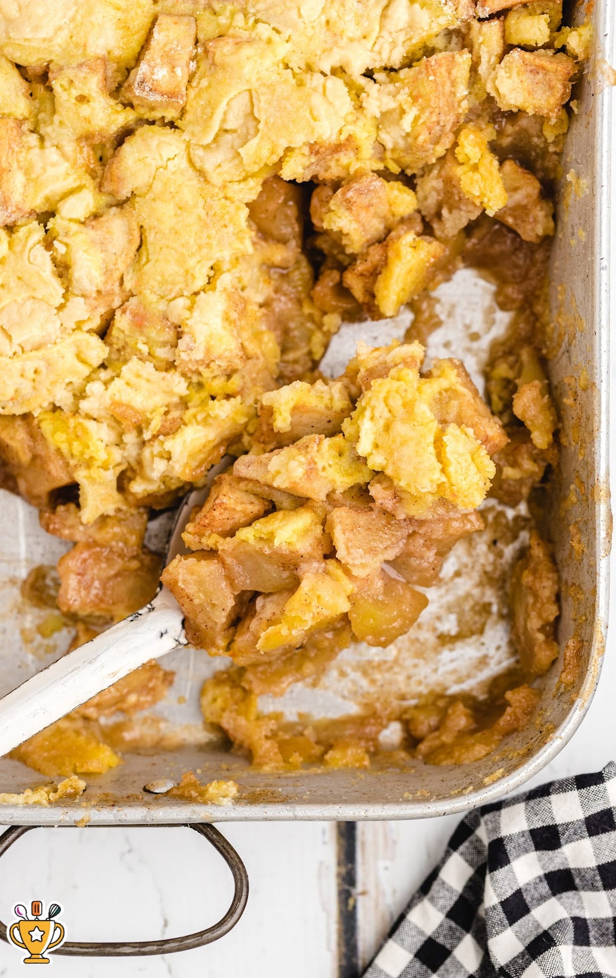 A baking pan with Apple Dump Cake