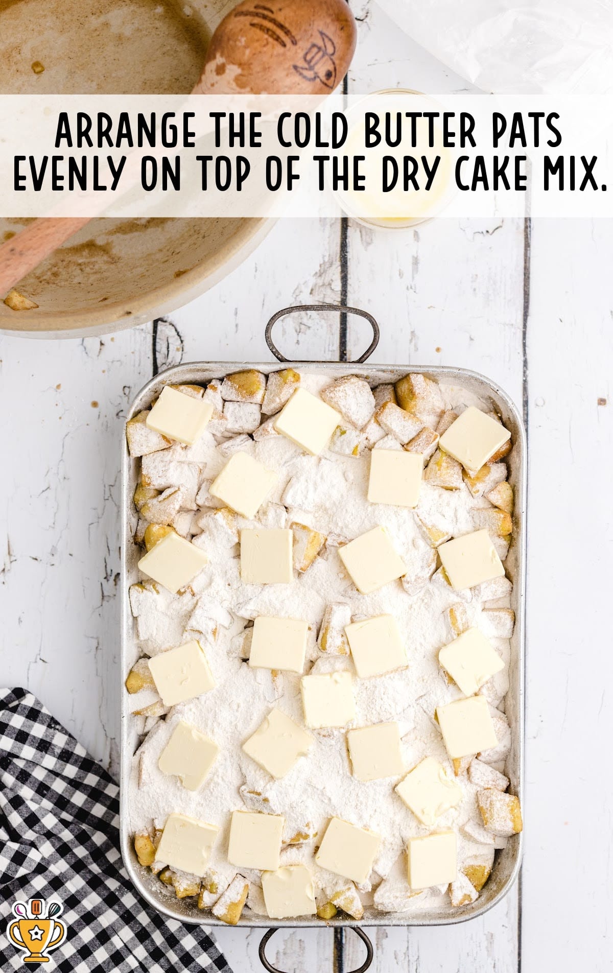 cold butter pats over dry cake mix