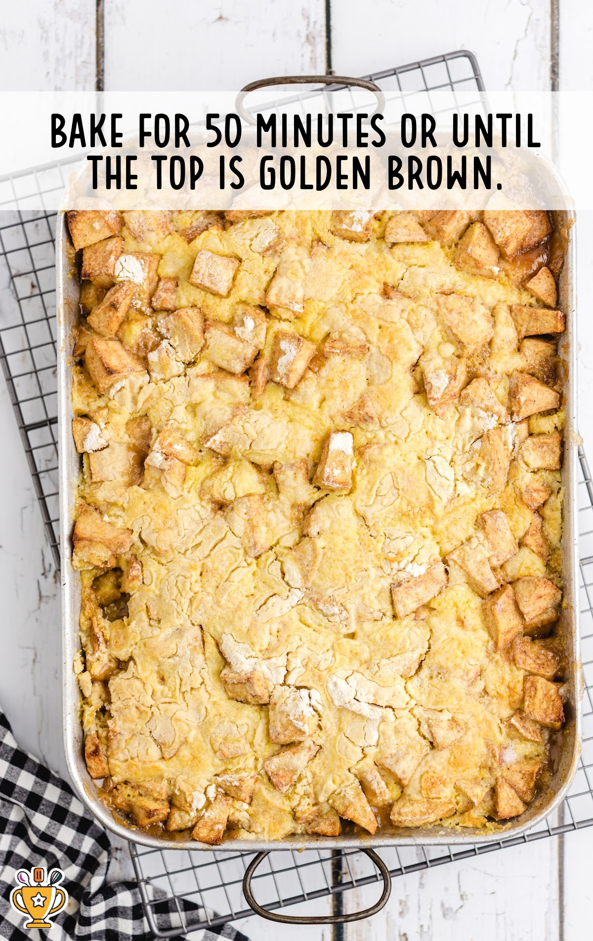 Already baked Apple Dump Cake in a baking pan over a cooling rack