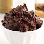 A white bowl of edible Brownie Batter