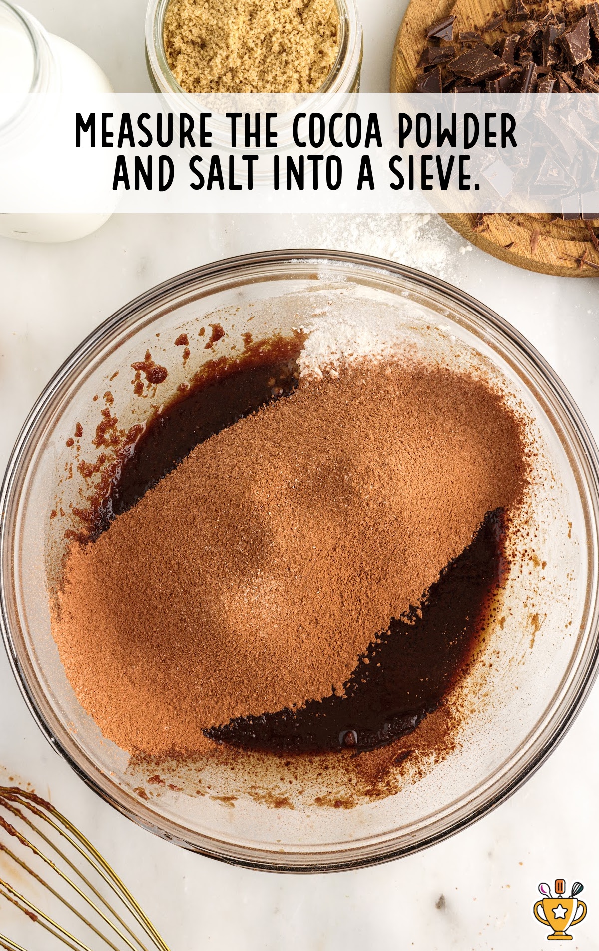 The cocoa and salt are added to the chocolate mixture.