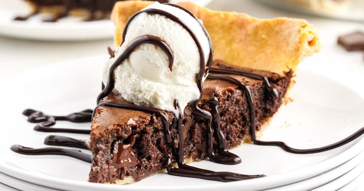 A piece of Brownie Pie on a plate