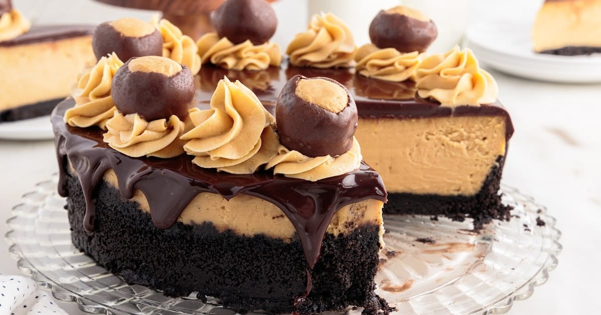 A Buckeye Cheesecake with a piece missing