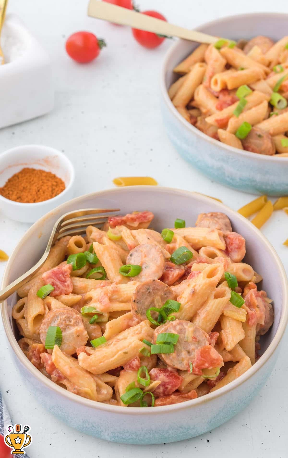 Cajun Pasta in a bowl with a fork in it