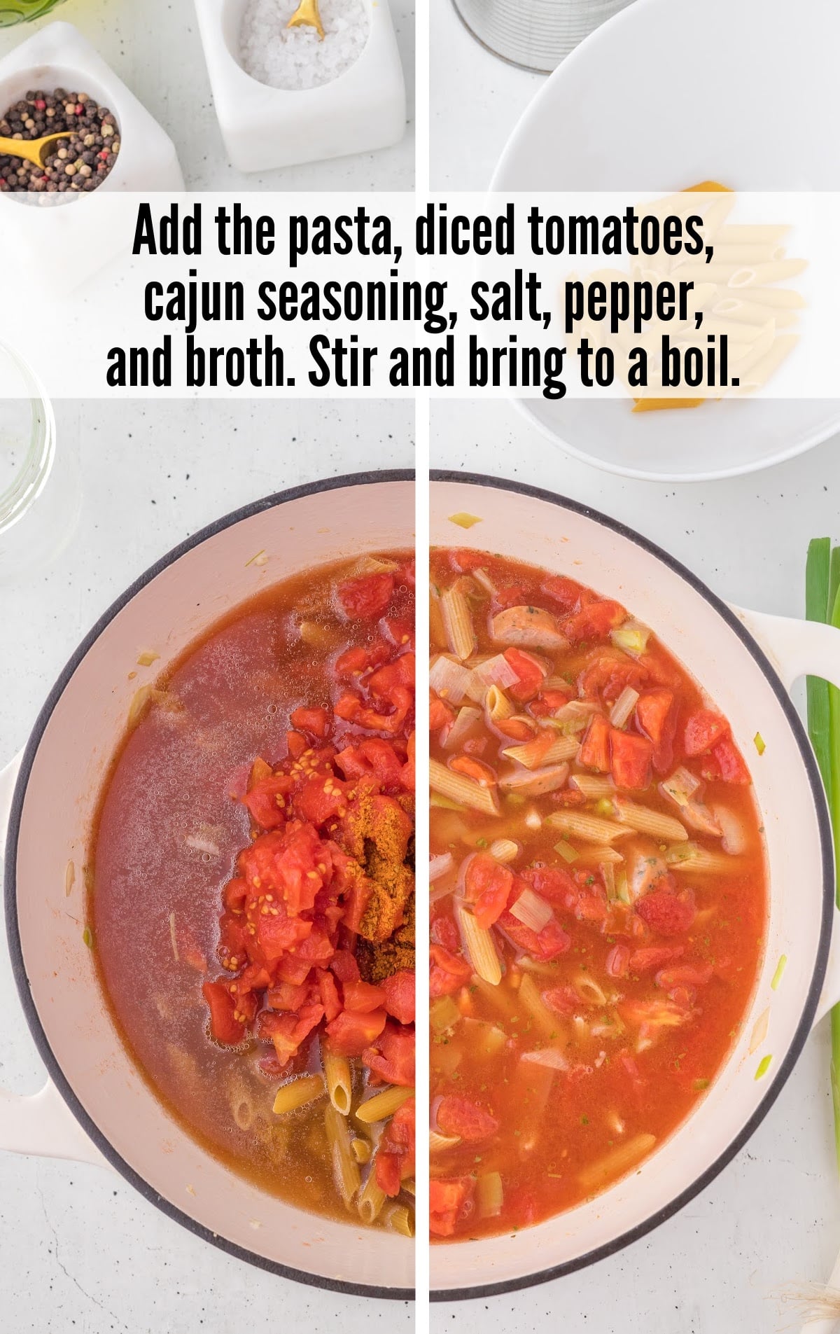 Cajun Pasta ingredients in a pan