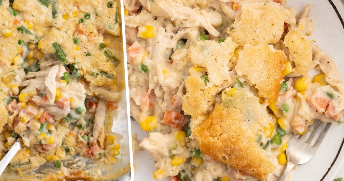 a serving plate full of Chicken Cobbler