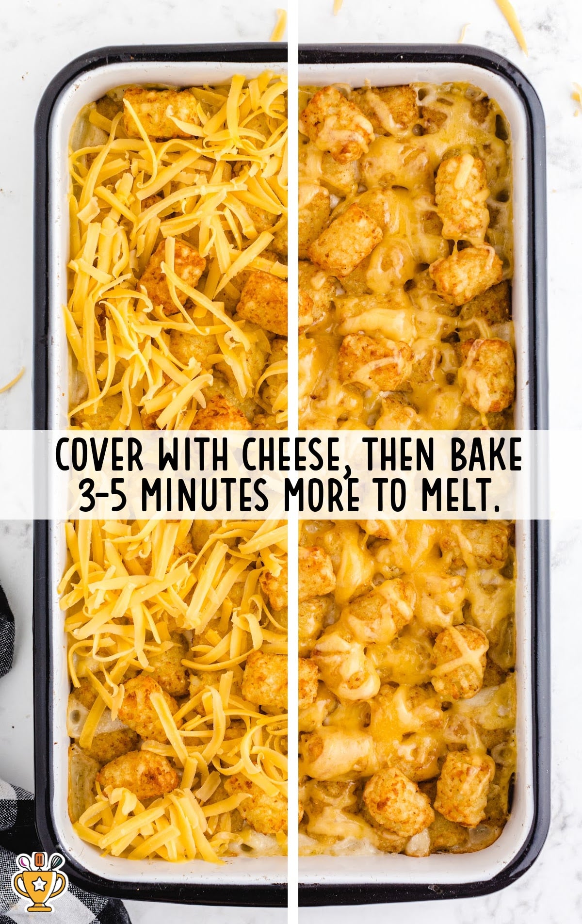 Chicken Pot Pie with Tater Tots in a baking pan