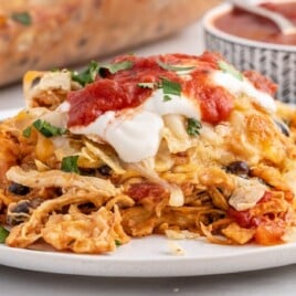 Chicken Taco Casserole on a white plate