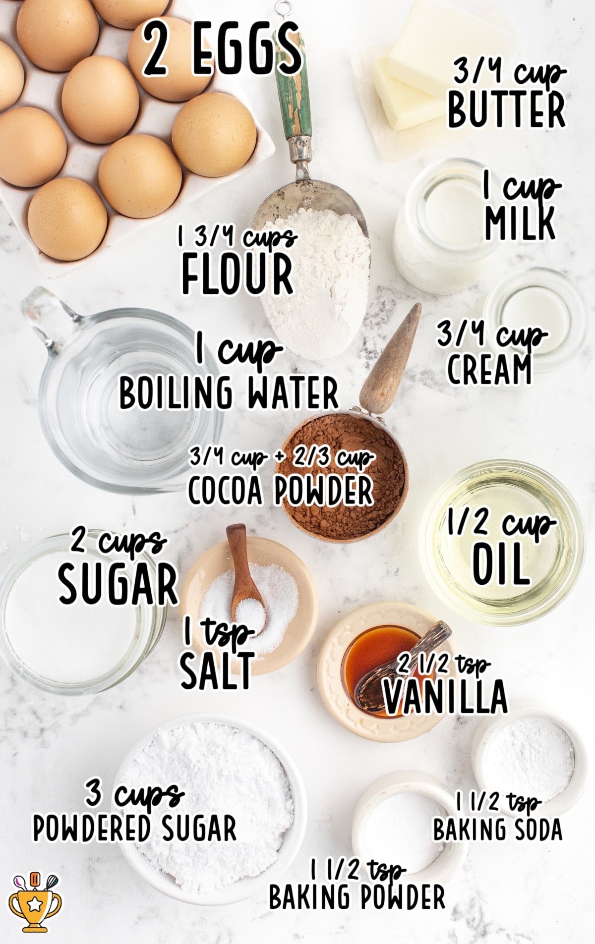 Ingredients for chocolate cake.