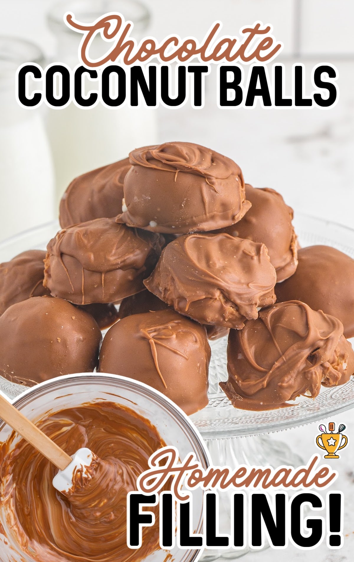Chocolate Coconut Balls on a cake stand