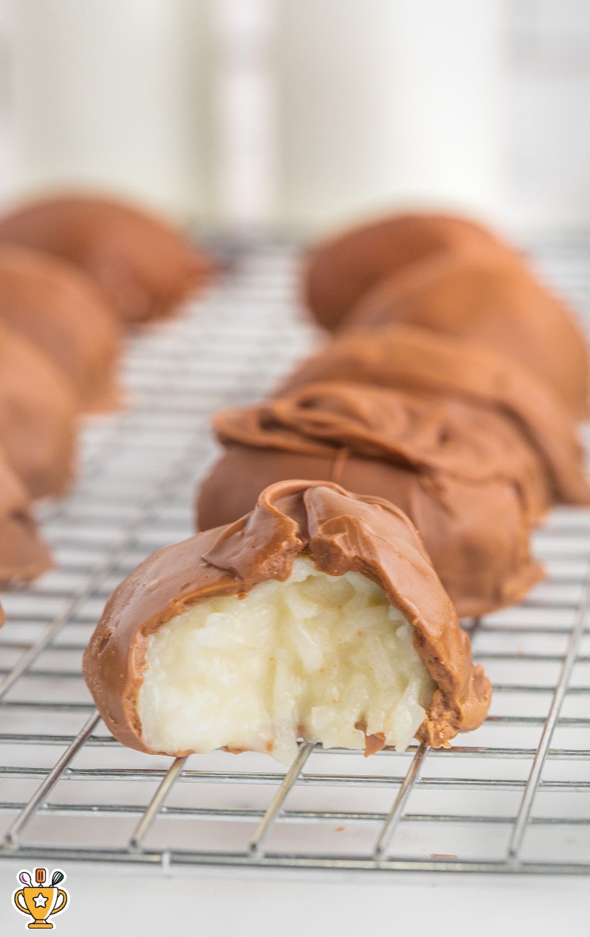 Chocolate Coconut Balls on a rack