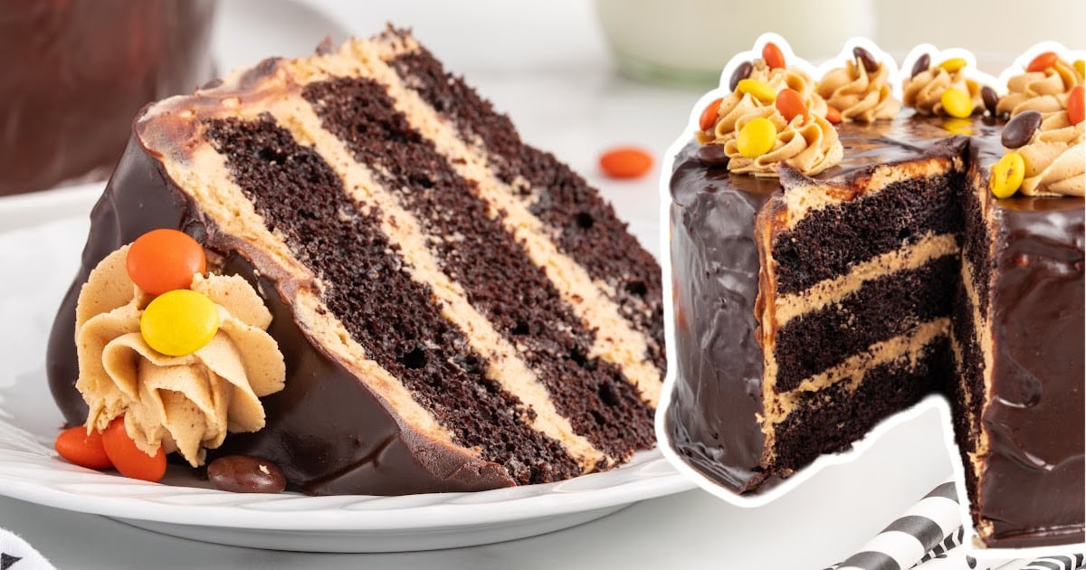 A slice of cake on a white plate beside a whole cake cut open.
