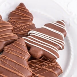 Chocolate Peanut Butter Christmas Trees on a plate