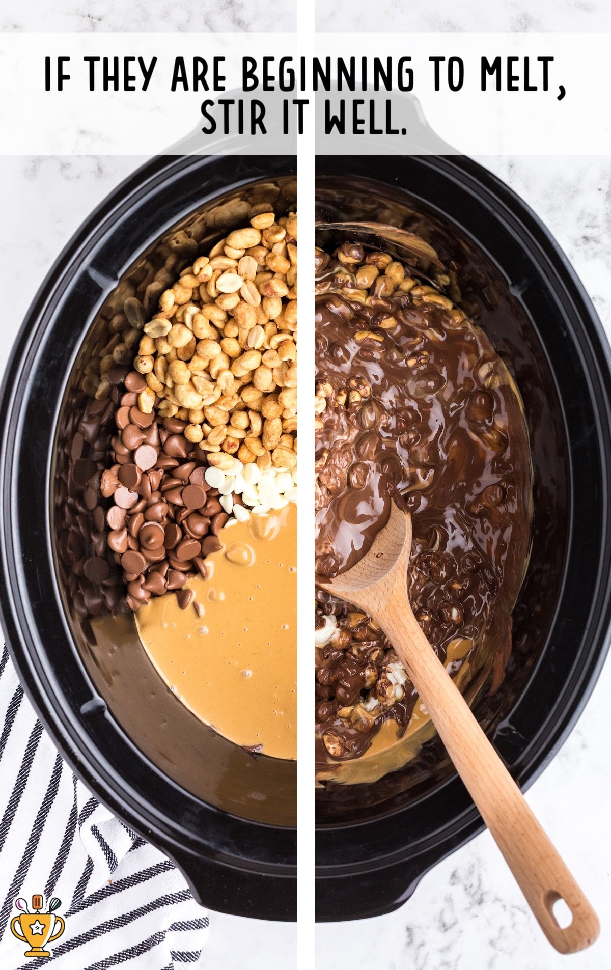 Chocolate Peanut Clusters ingredients in a crockpot