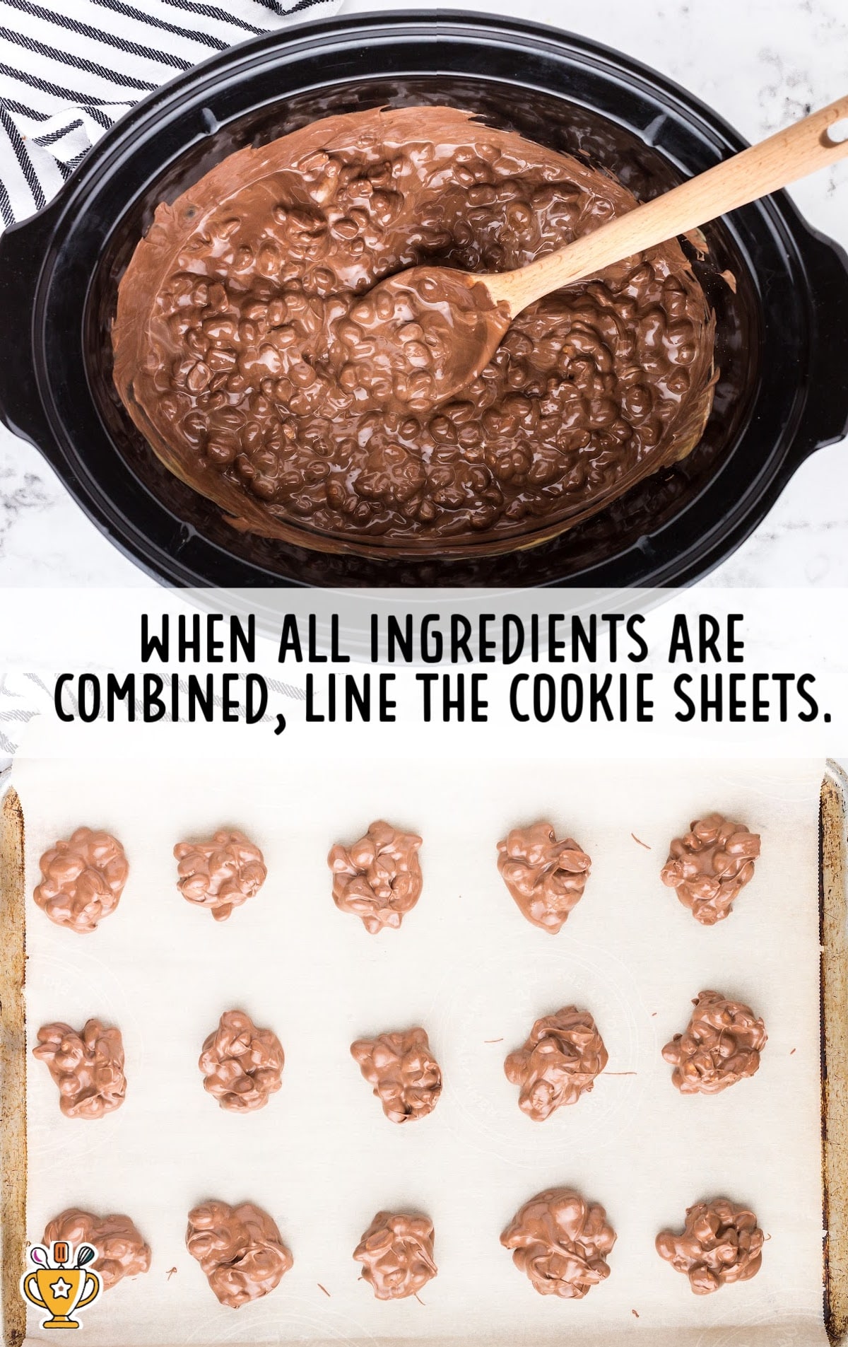 Chocolate Peanut Clusters on cookie sheet