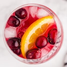 an overhead shot of Christmas Punch in a glass