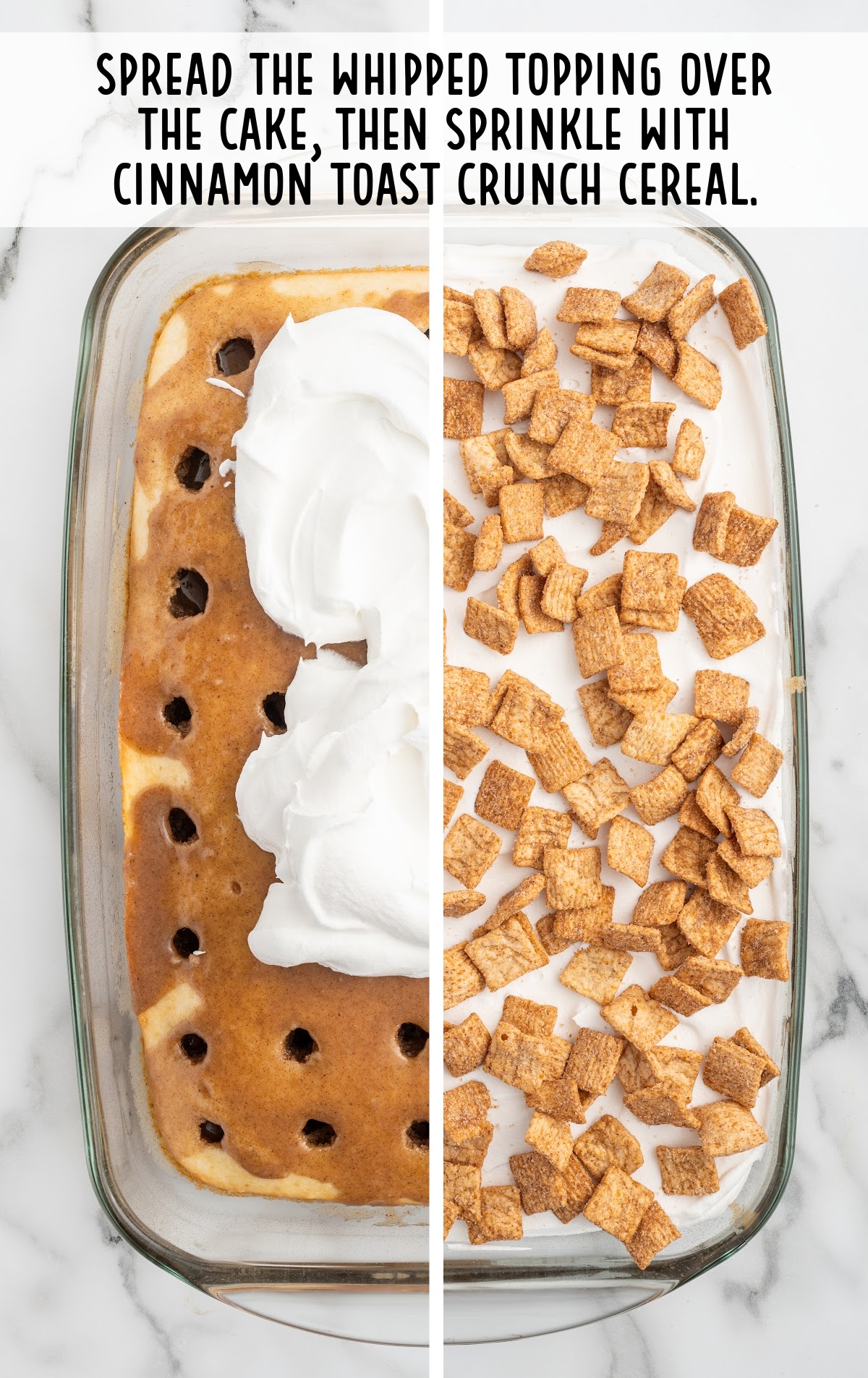 whipped topping over the cake