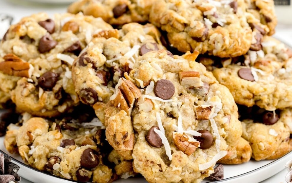 A plate full of Cowboy Cookies
