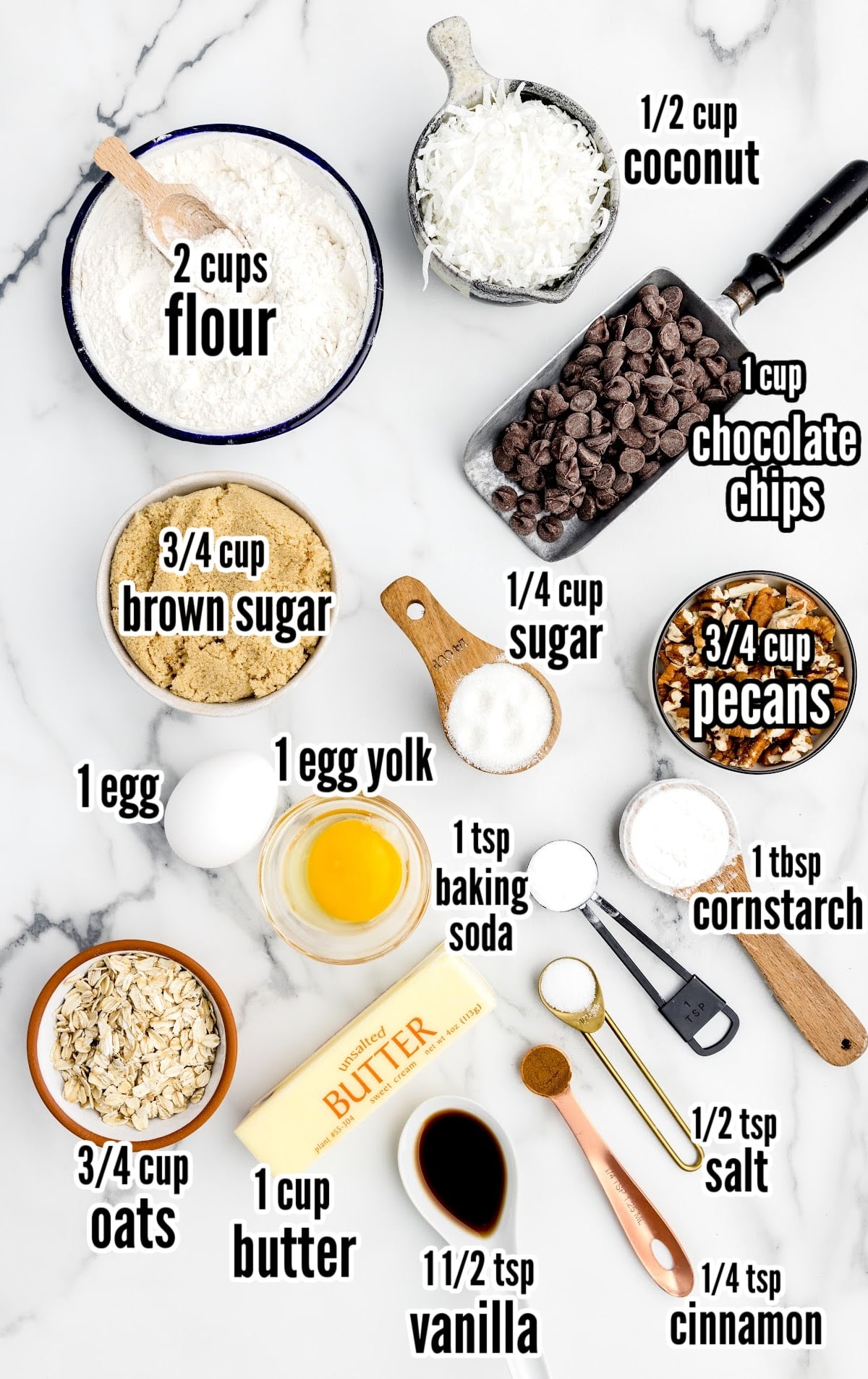 Ingredients for making Cowboy Cookies