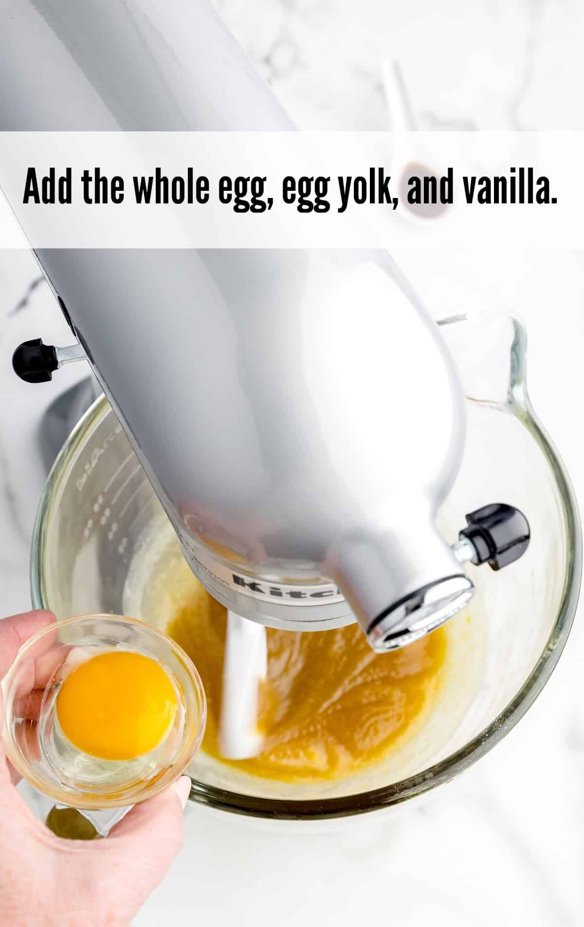 eggs and vanilla added in a bowl