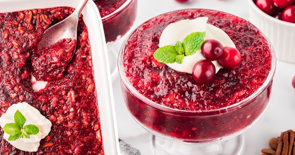 Cranberry Jello Salad in a glass and in a dish