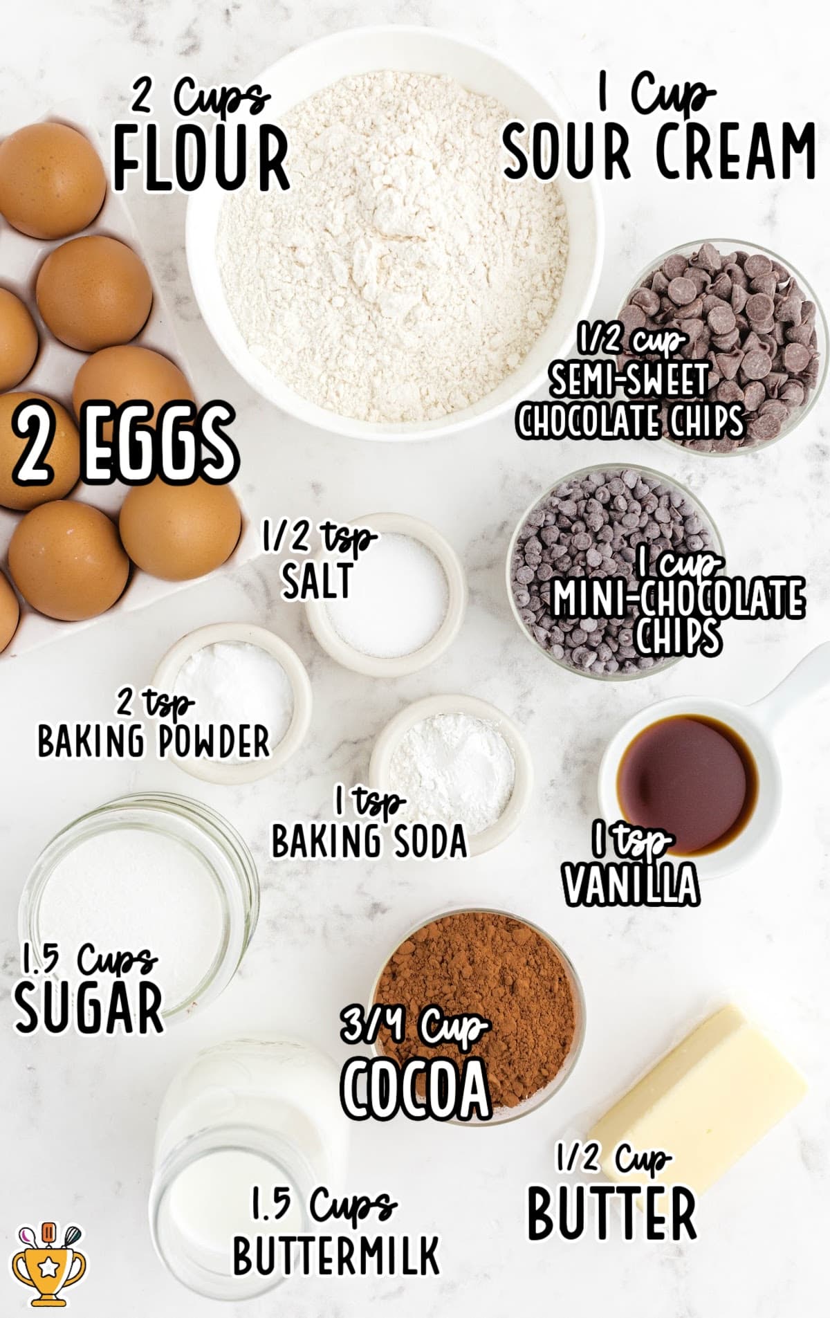 ingredients for making Double Chocolate Chip Muffins