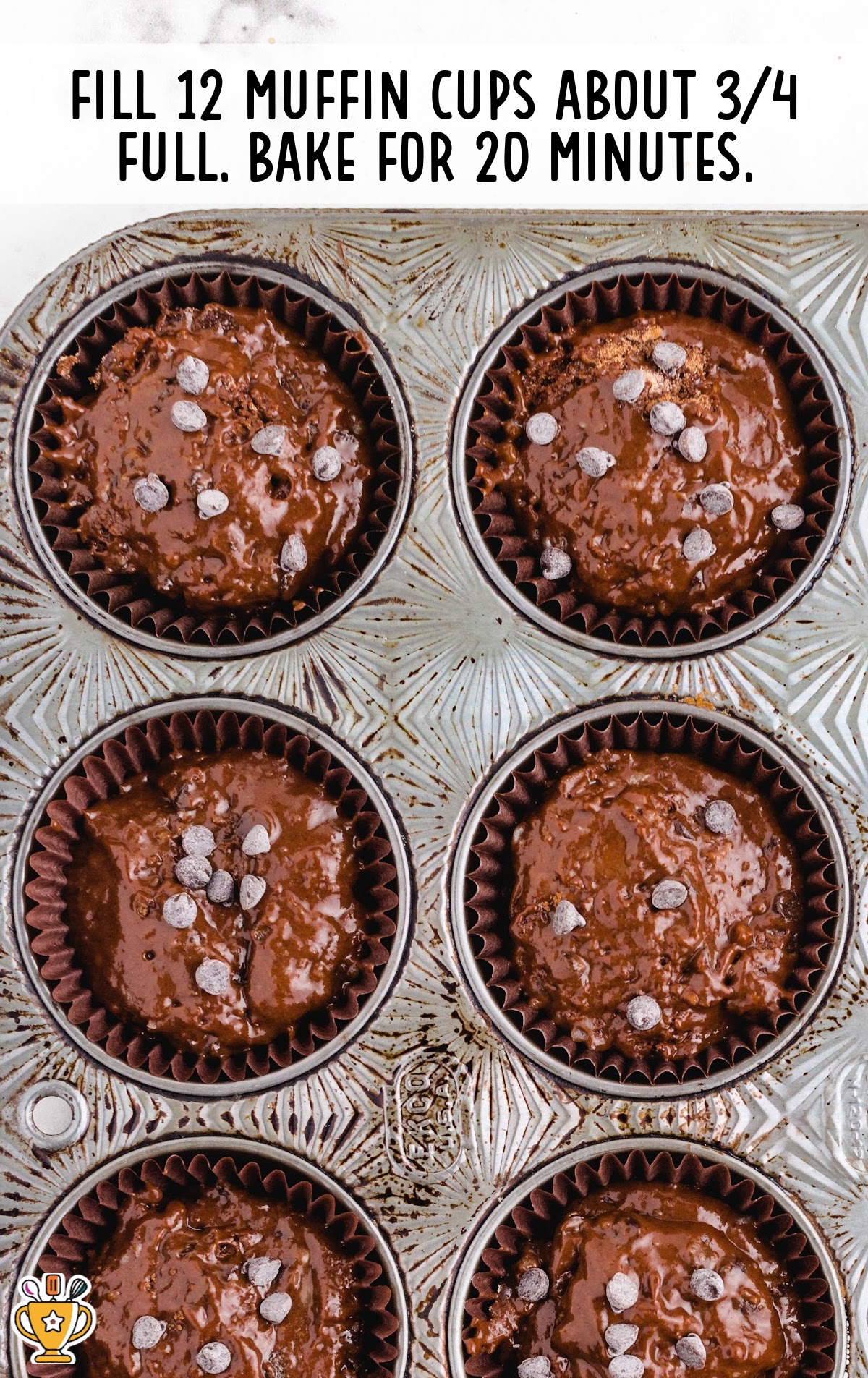 Double Chocolate Chip Muffins in a muffin pan