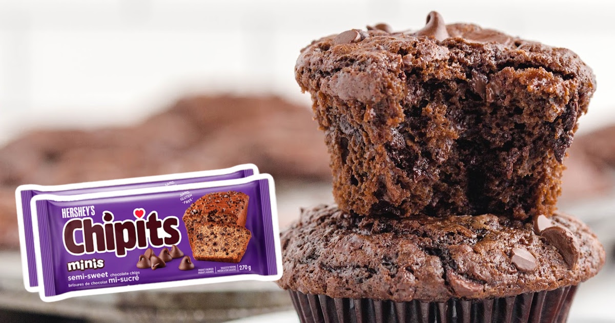 two Double Chocolate Chip Muffins stacked together