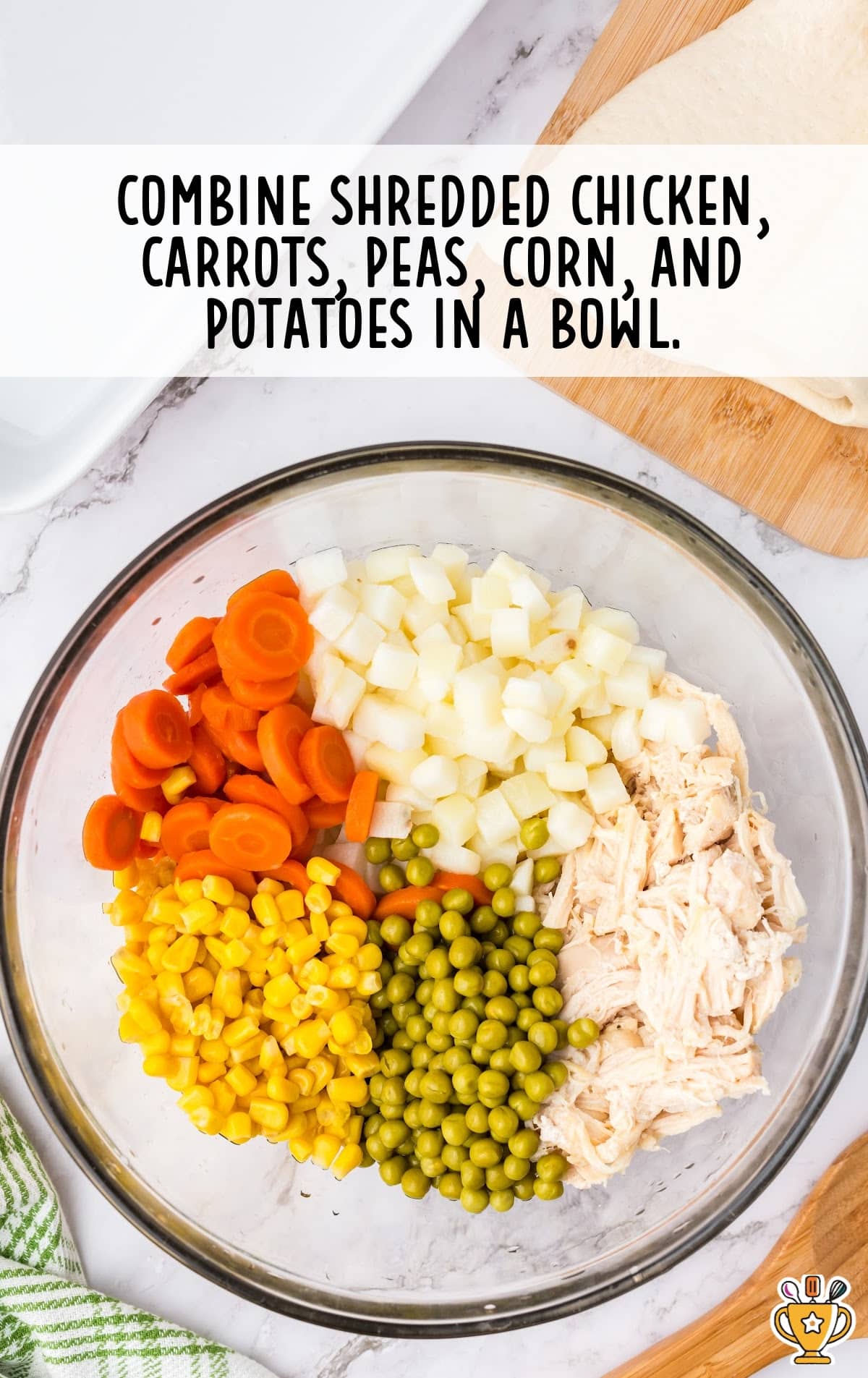 vegetables and chicken in a mixing bowl.