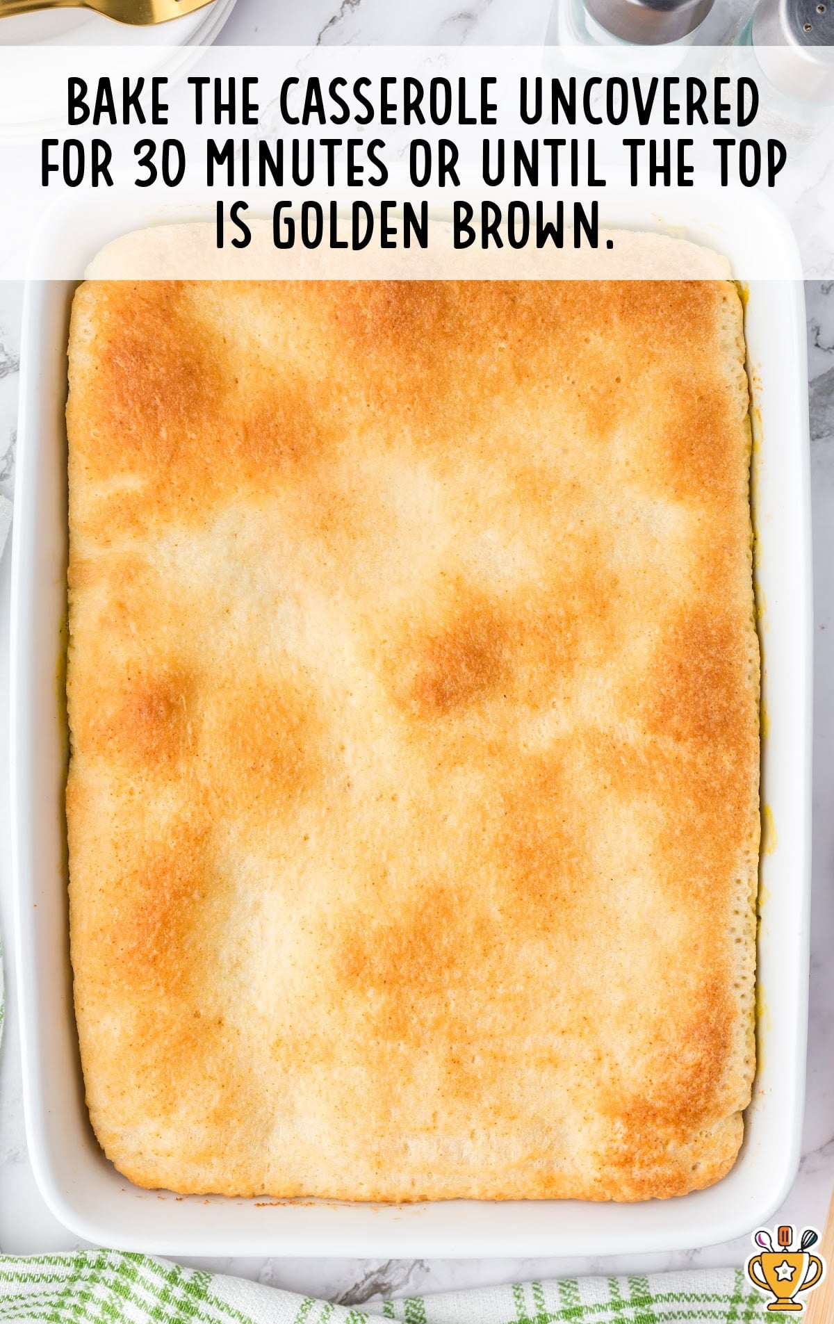 The casserole is baked to golden brown.