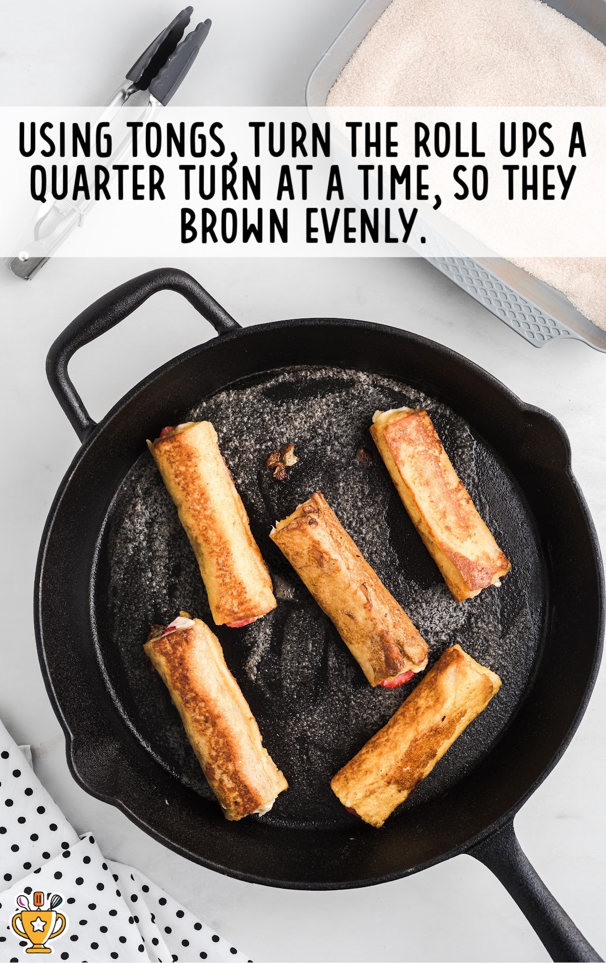 French Toast Roll Ups in a frying pan