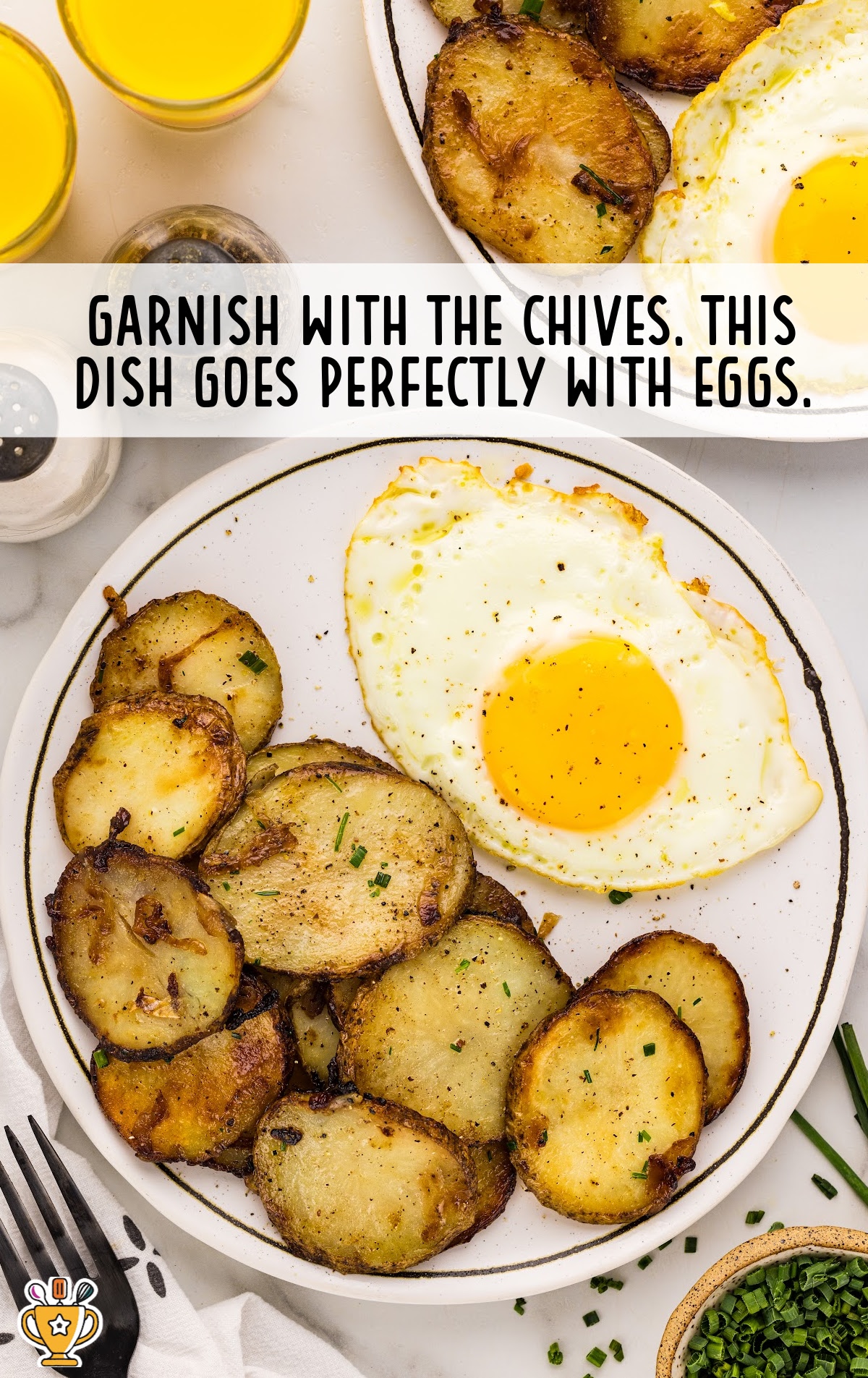 Fried Onions and Potatoes and fried eggs on a plate