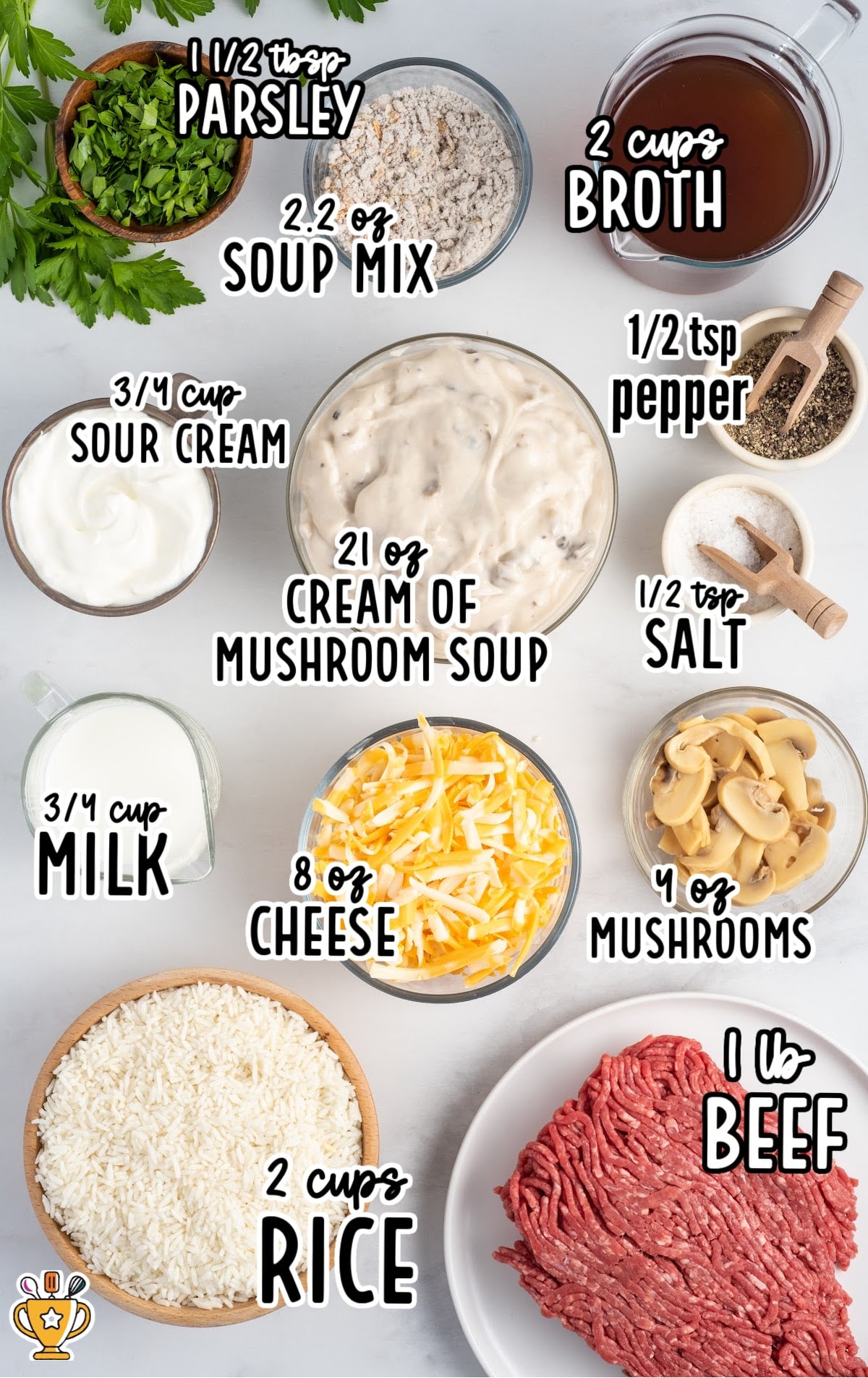ingredients needed to make Hamburger Rice Casserole