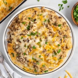 a dinner plate of Hamburger Rice Casserole