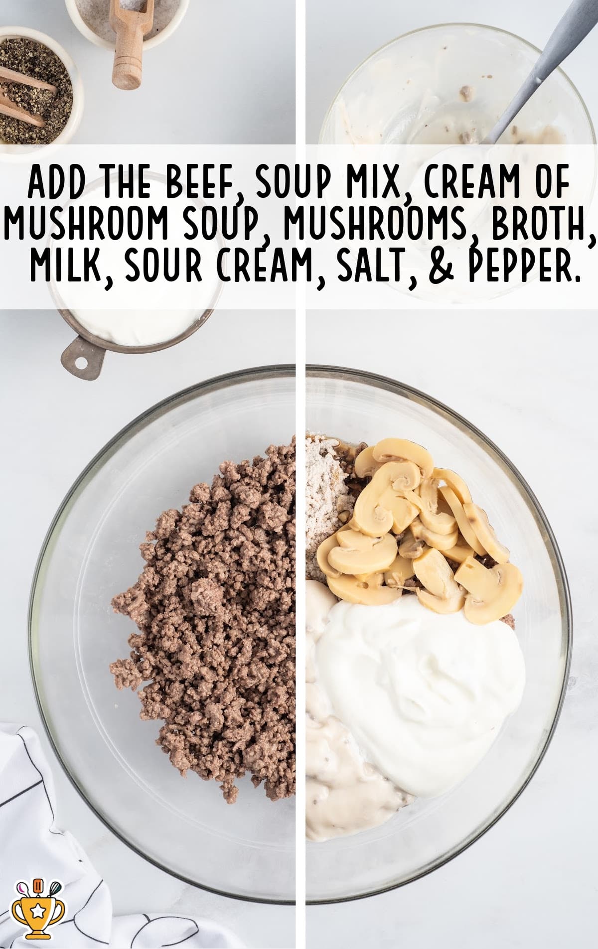 a bowl of beef with all the ingredients to make the mixture for the casserole