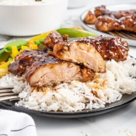 Honey Glazed Chicken on a plate with rice