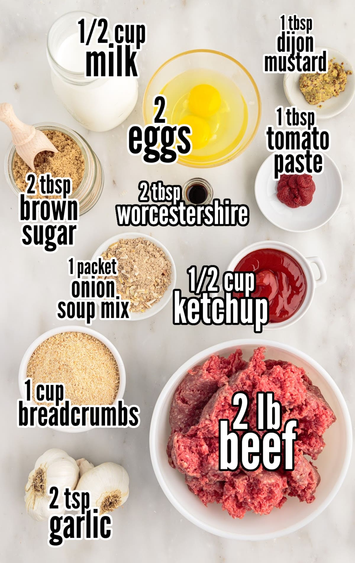 Ingredients for making Lipton Onion Soup Meatloaf