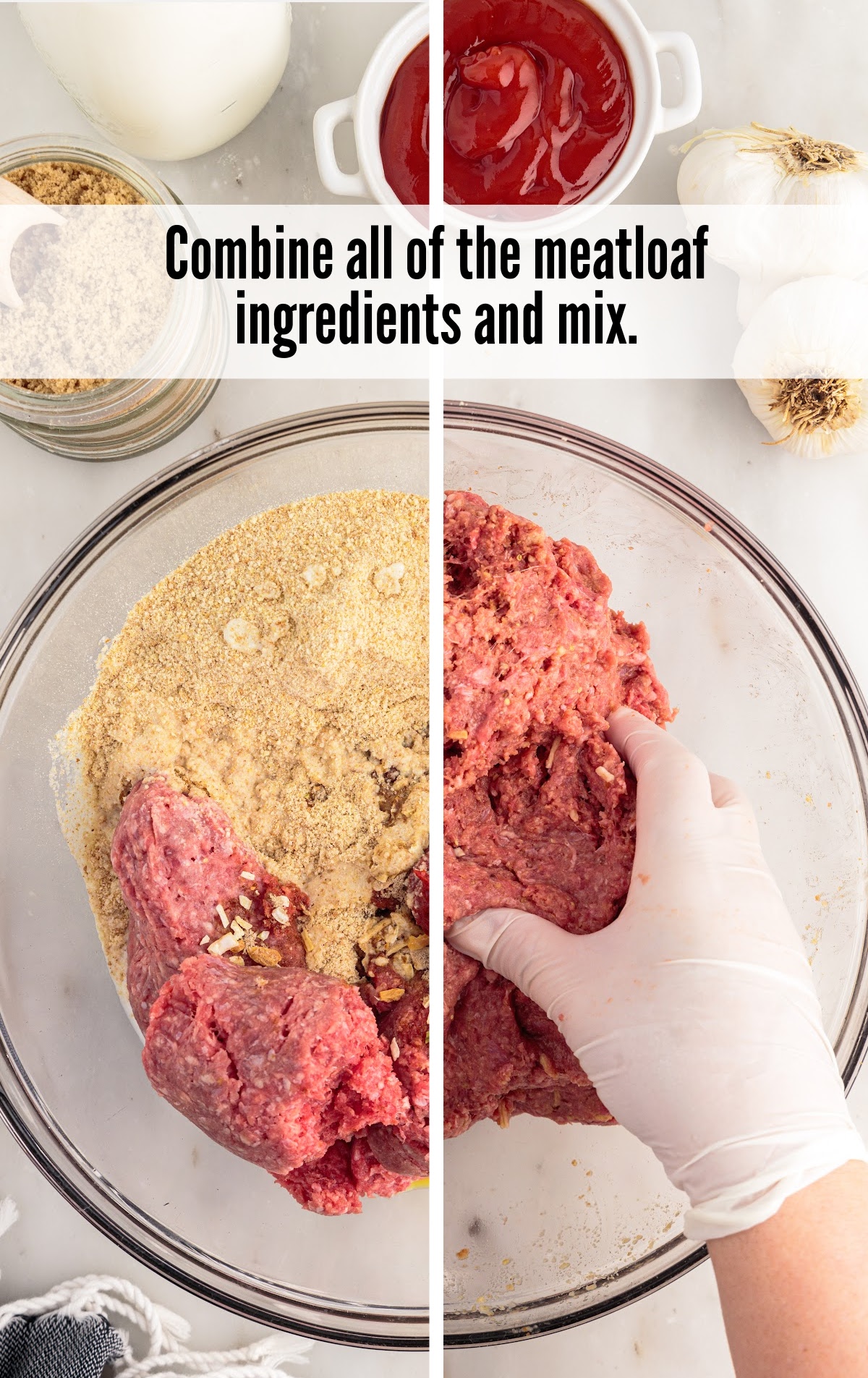 Mixing Lipton Onion Soup Meatloaf ingredients in a bowl