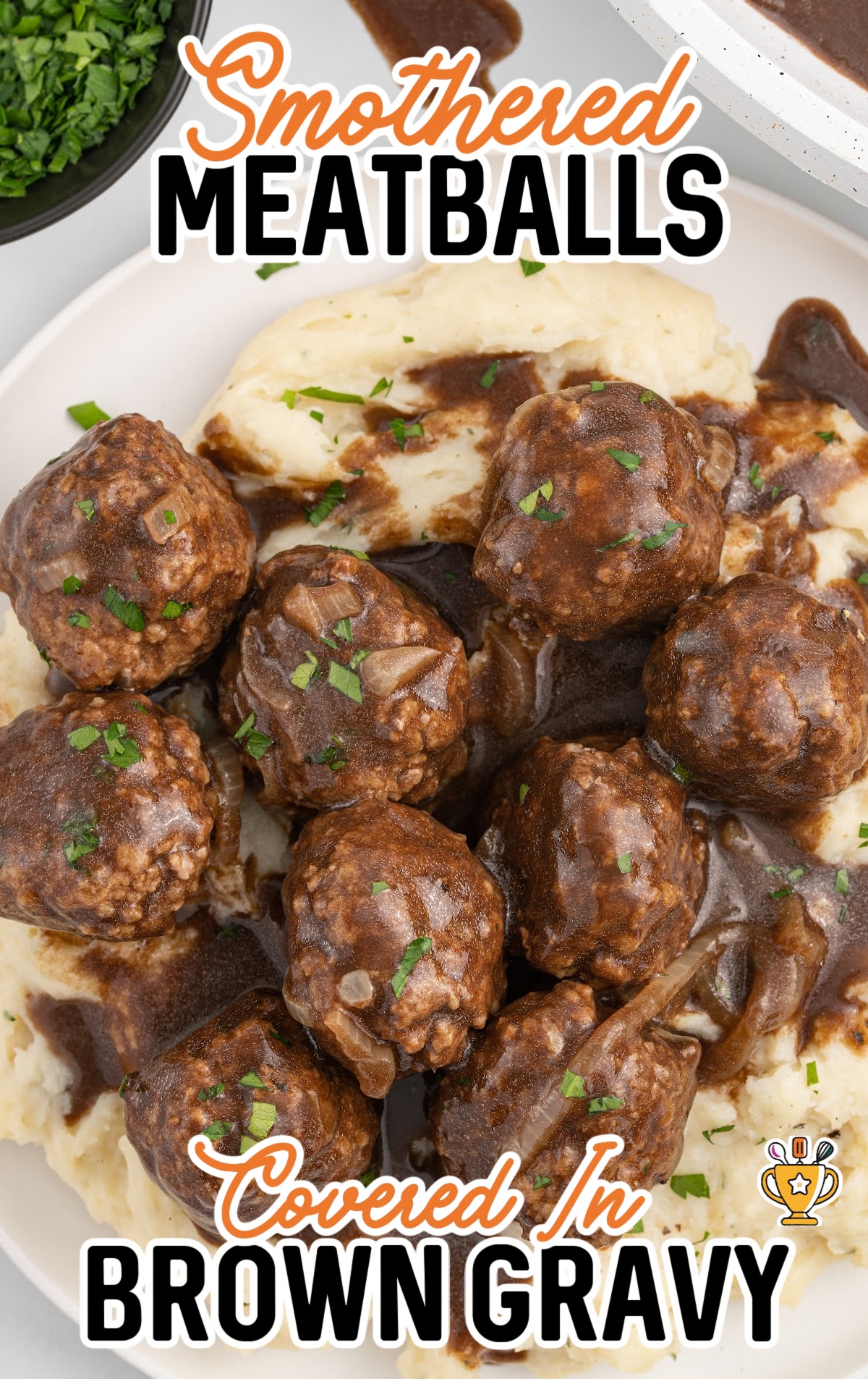 Smothered Meatballs on a plate