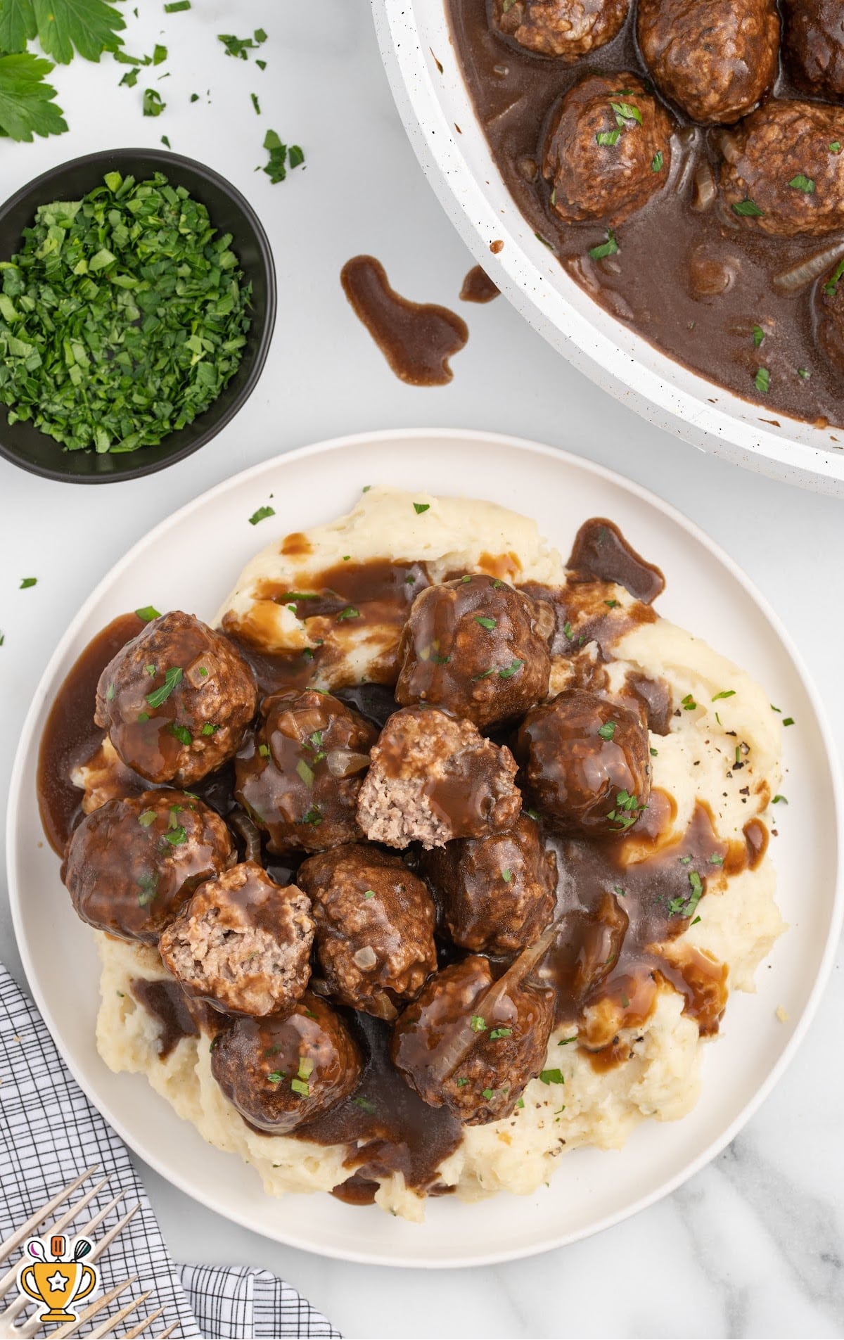 Smothered Meatballs on a plate