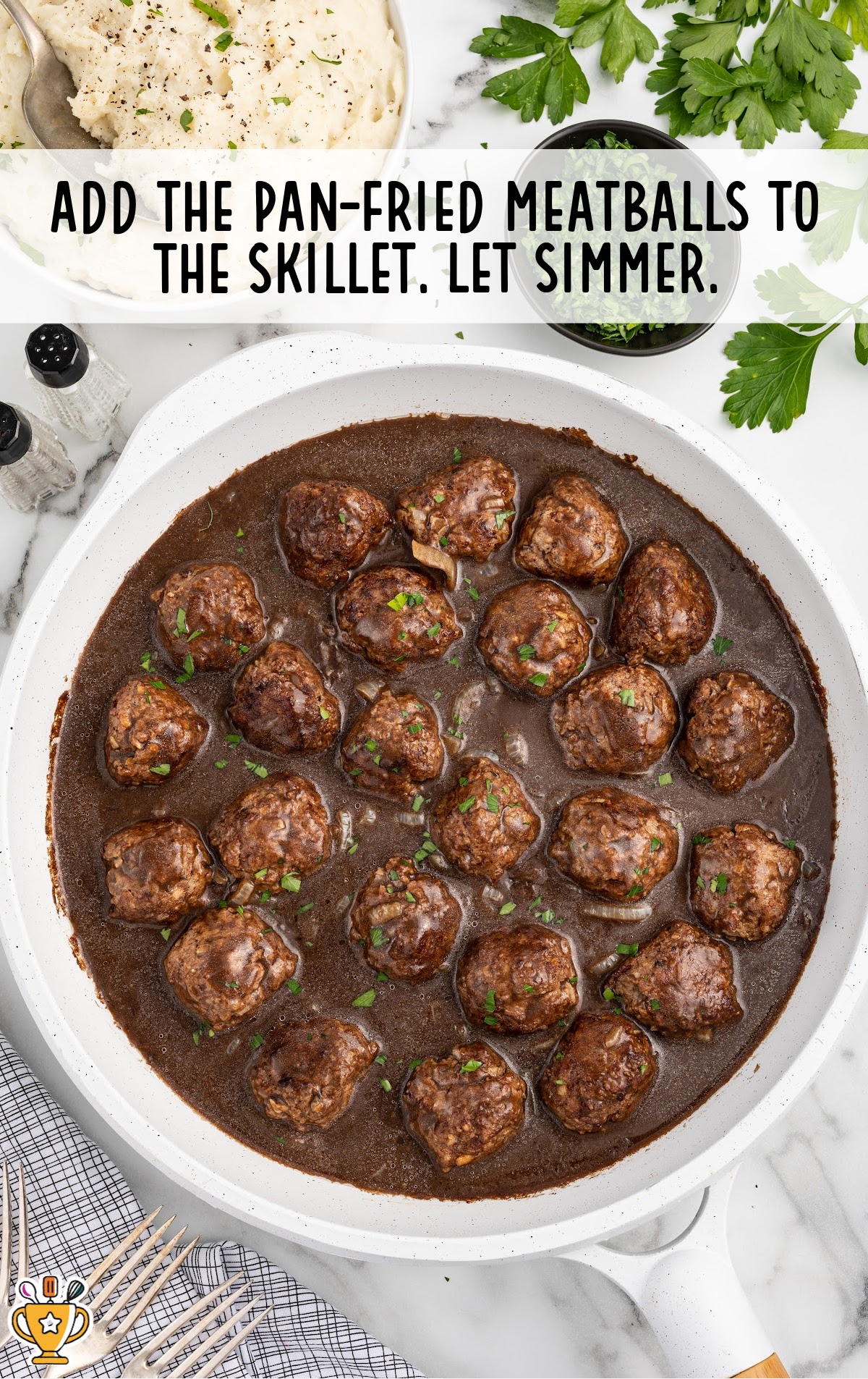 Smothered Meatballs in a pan