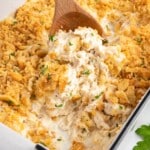 a casserole dish full of Million Dollar Chicken Casserole