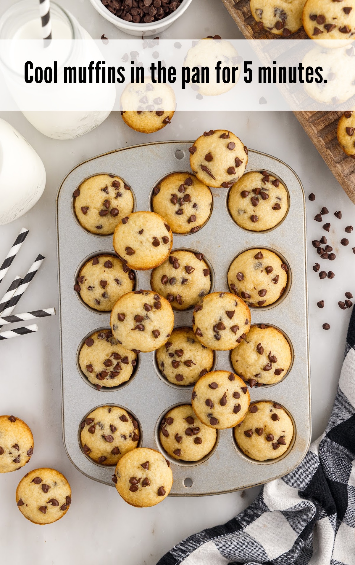 Mini Chocolate Chip Muffins in the pan