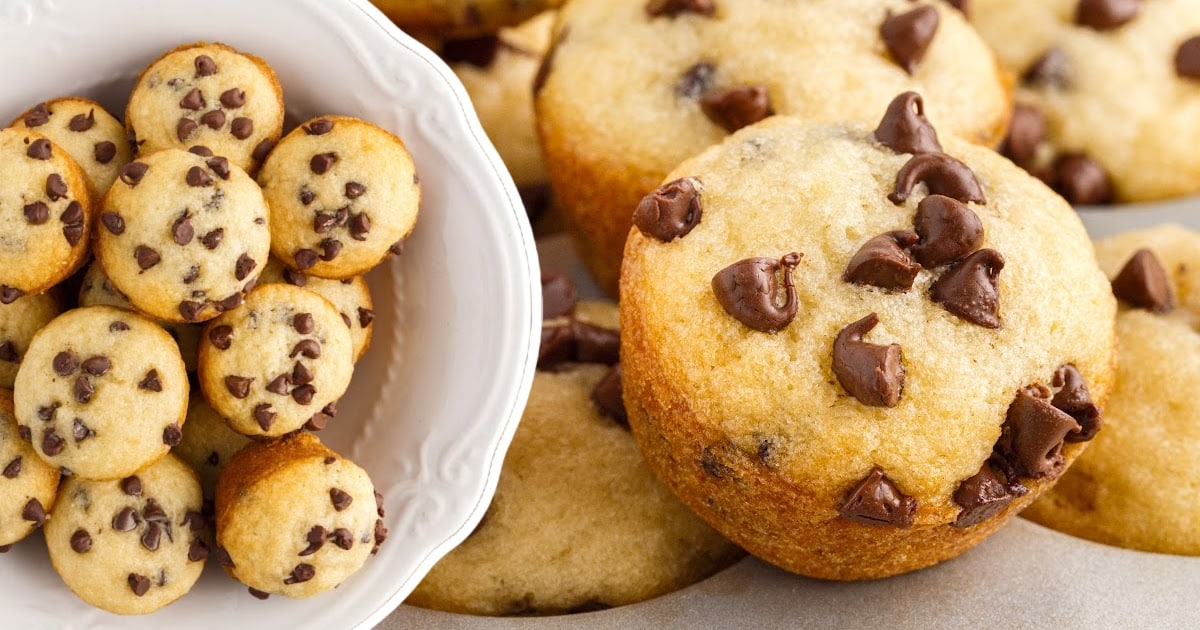 A bunch of Mini Chocolate Chip Muffins