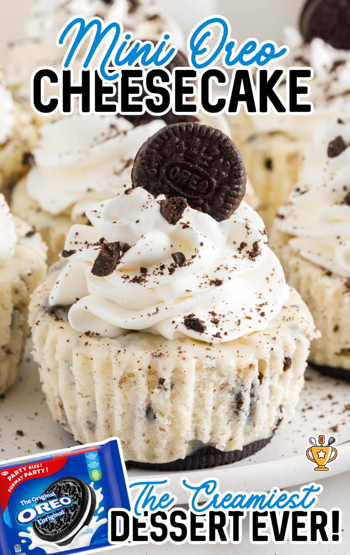 A white plate covered in mini oreo cheesecakes.