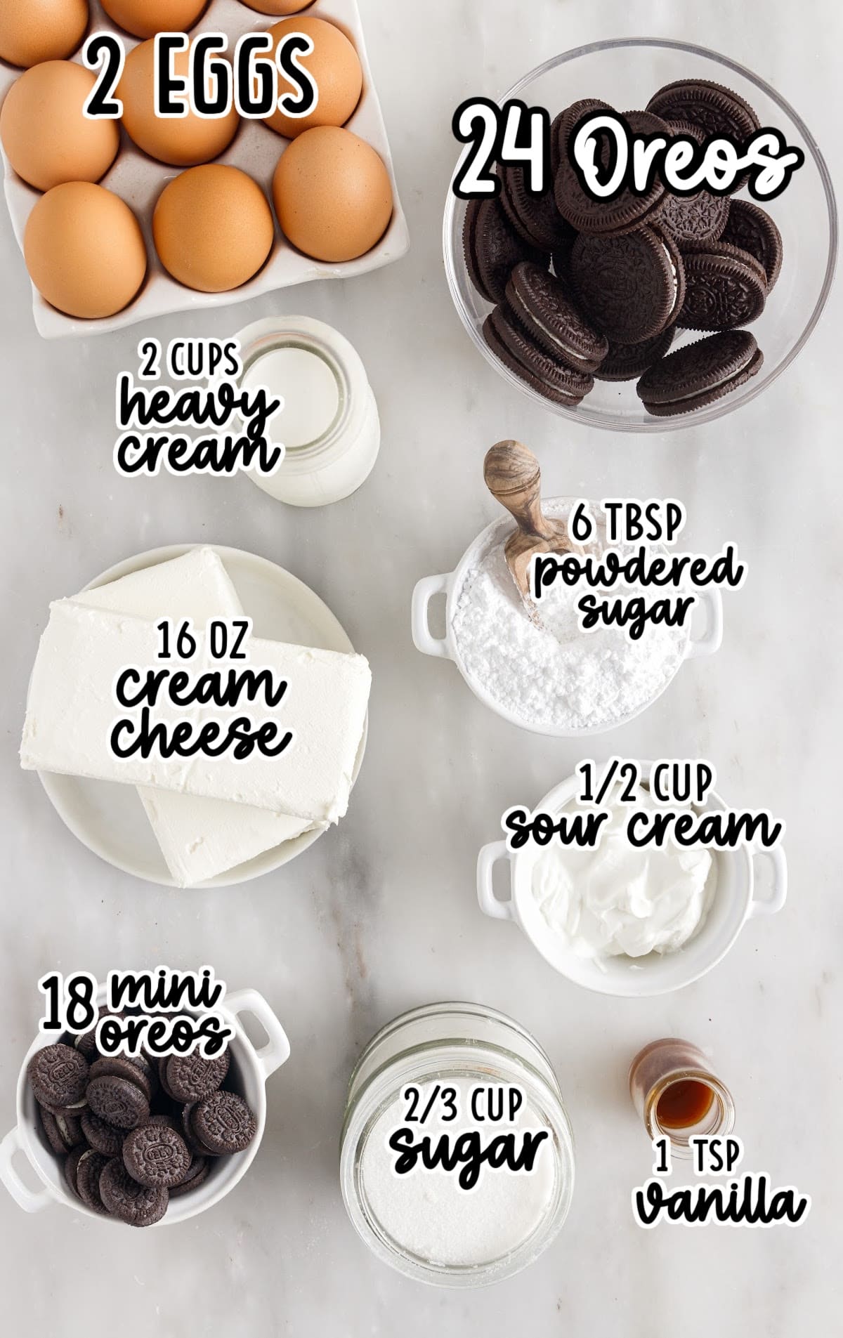Ingredients for making Mini Oreo Cheesecake