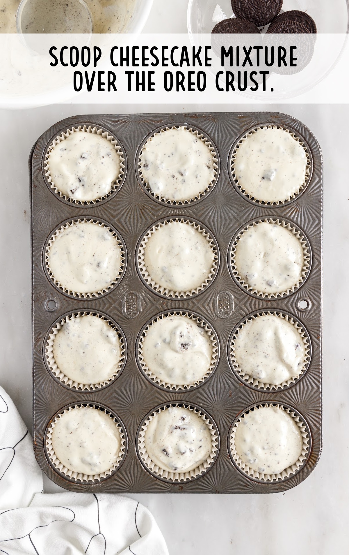 Cheesecake mixture over oreos crust