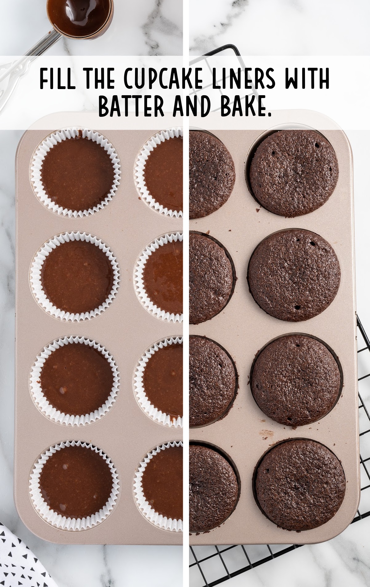 batter in cupcake liners in a muffin pan