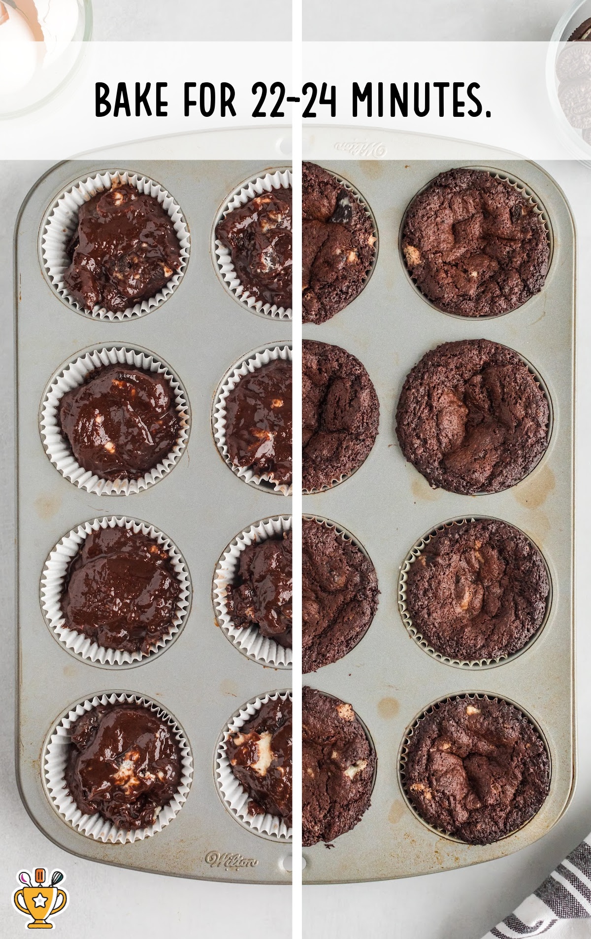 The cupcakes are baked for 22-24 minutes.